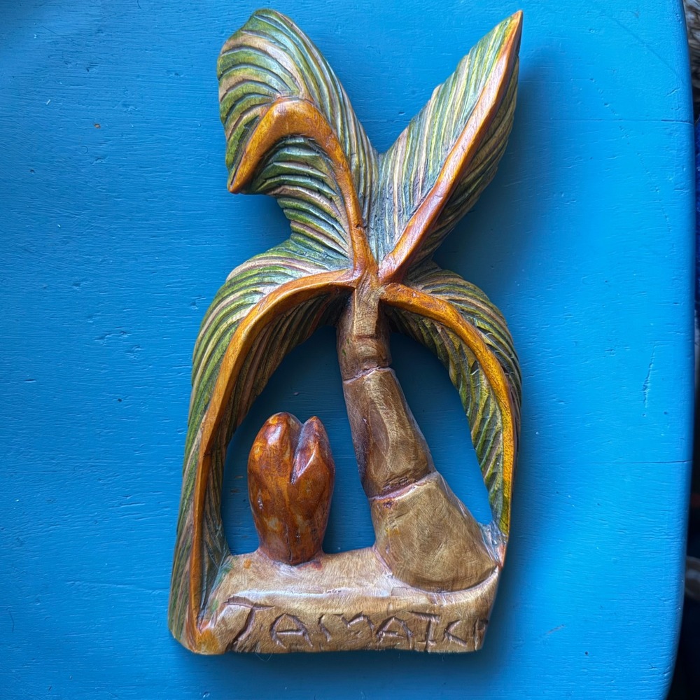 Jamaica Souvenir Hand Carved Wood Palm Tree Wall Hanging Tropical Decor